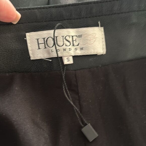 House of CB High-Waisted twisted waistband Black Leather Pants, S - Picture 10 of 11